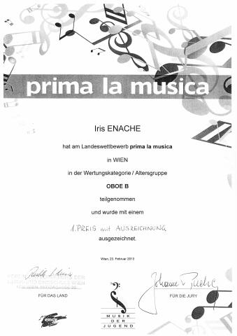 Urkunde prima la musica: oboe
