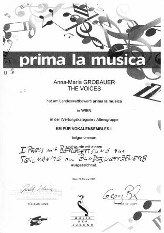 Urkunde prima la musica: Vokalensembles II